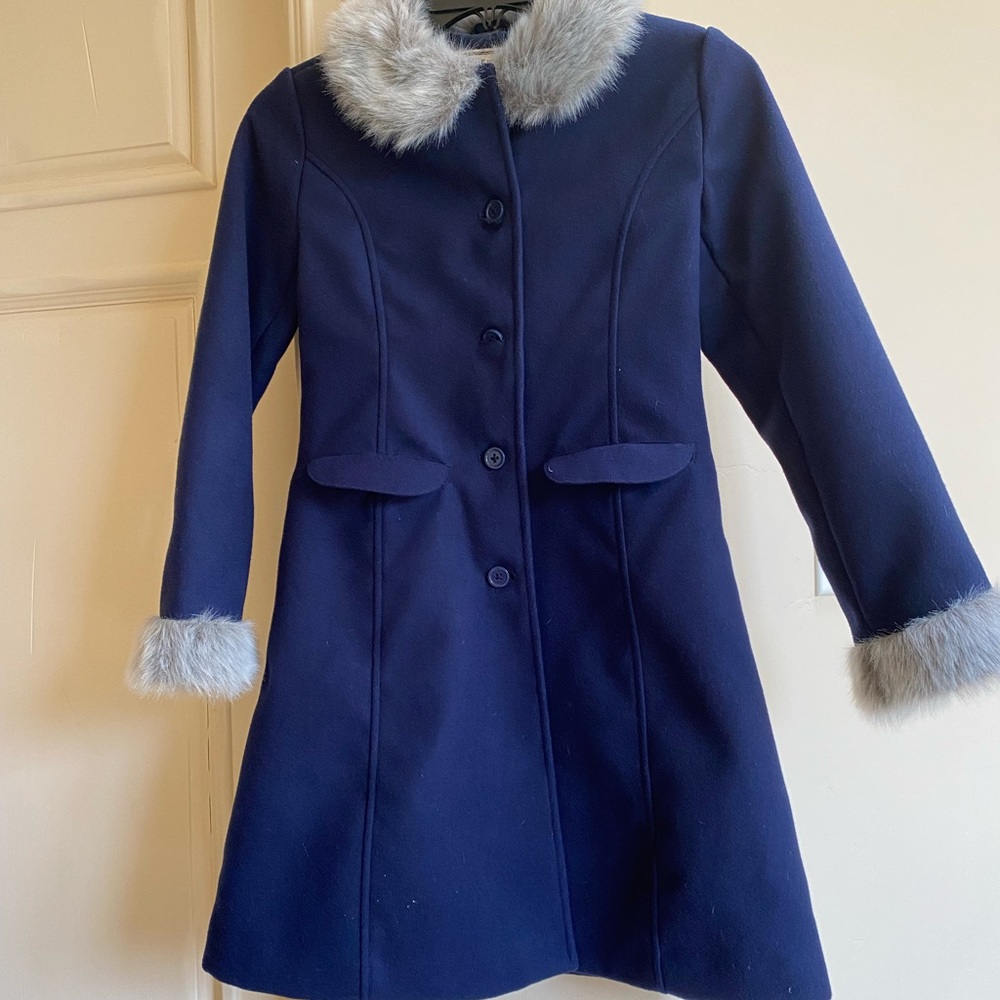 Janie and Jack navy blue coat with faux fur trim
